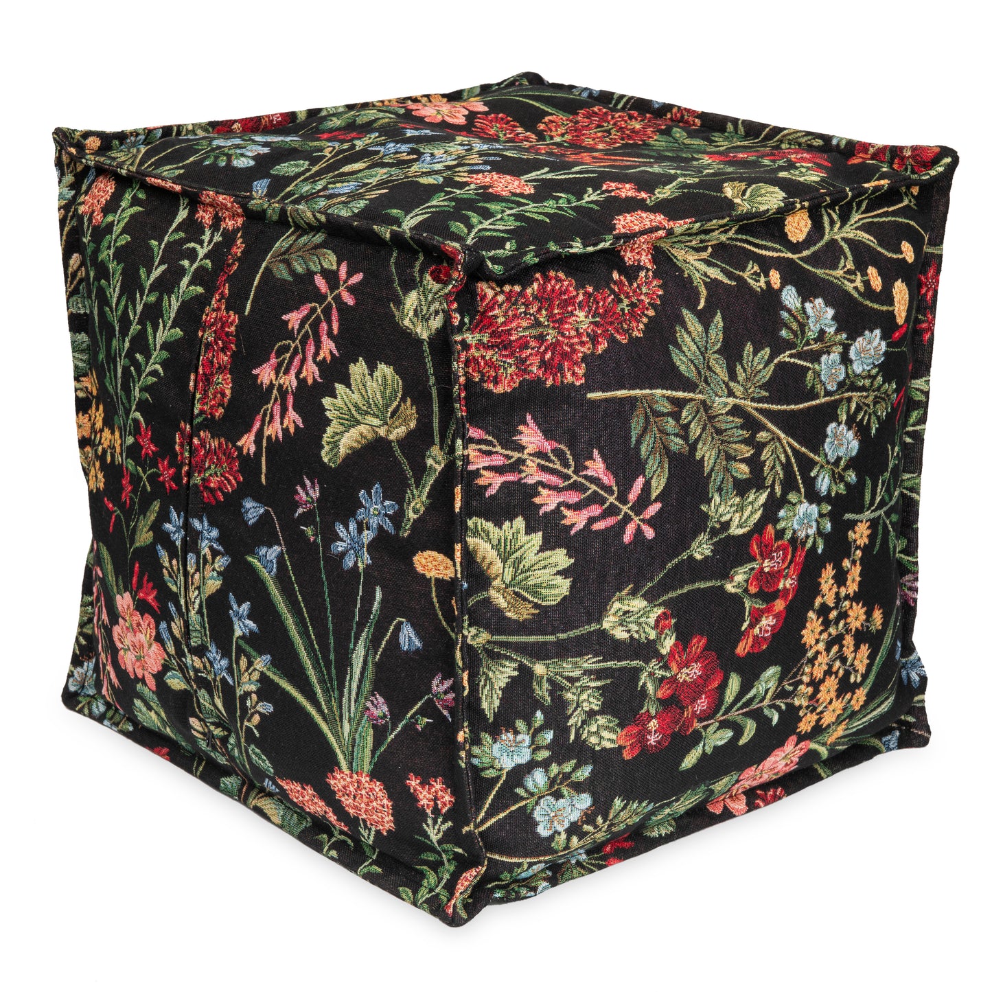 Poltrona Beanbag pouf realizzato in un tessuto fantasia floreale tema prato primaverile Pouf con imbottitura in EPS con comodo poggiapiedi