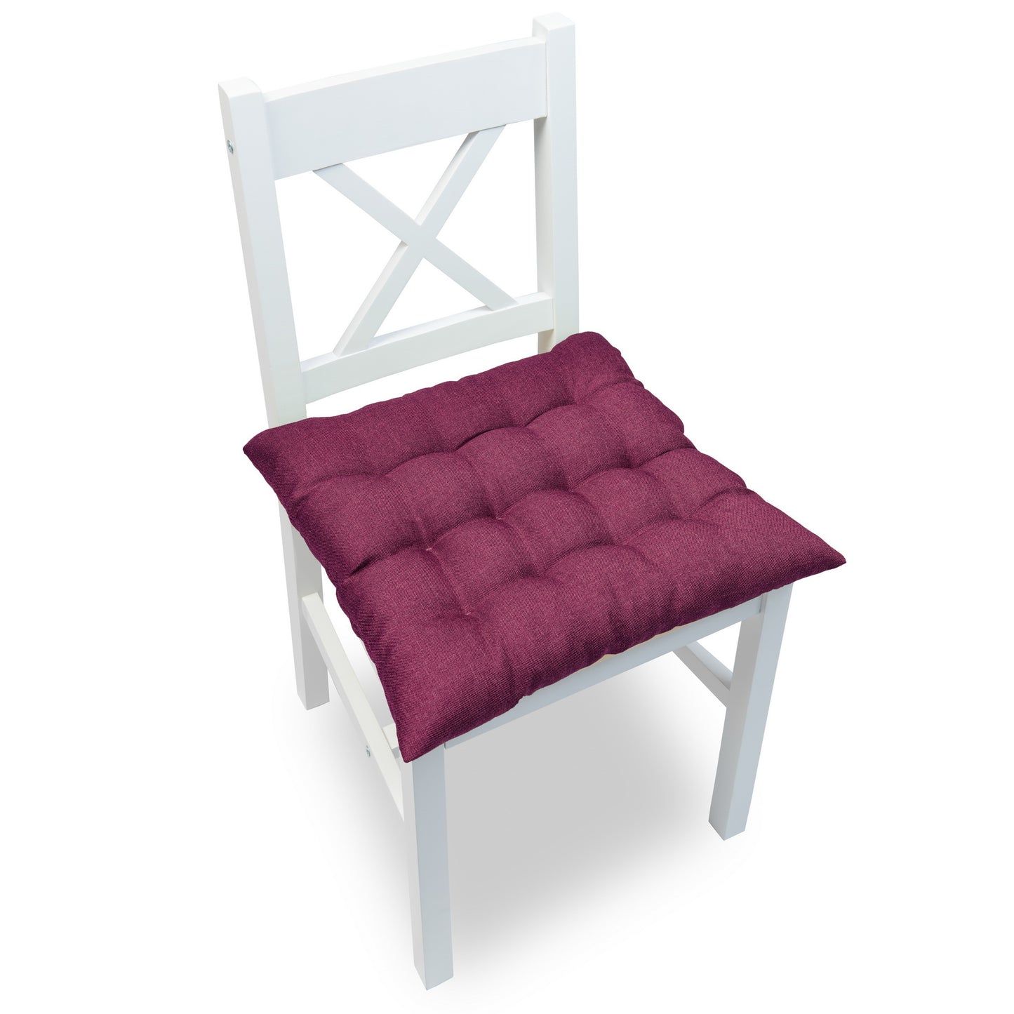 Quilted chair cushions with fastening straps, elegant chair cushions for the kitchen and garden