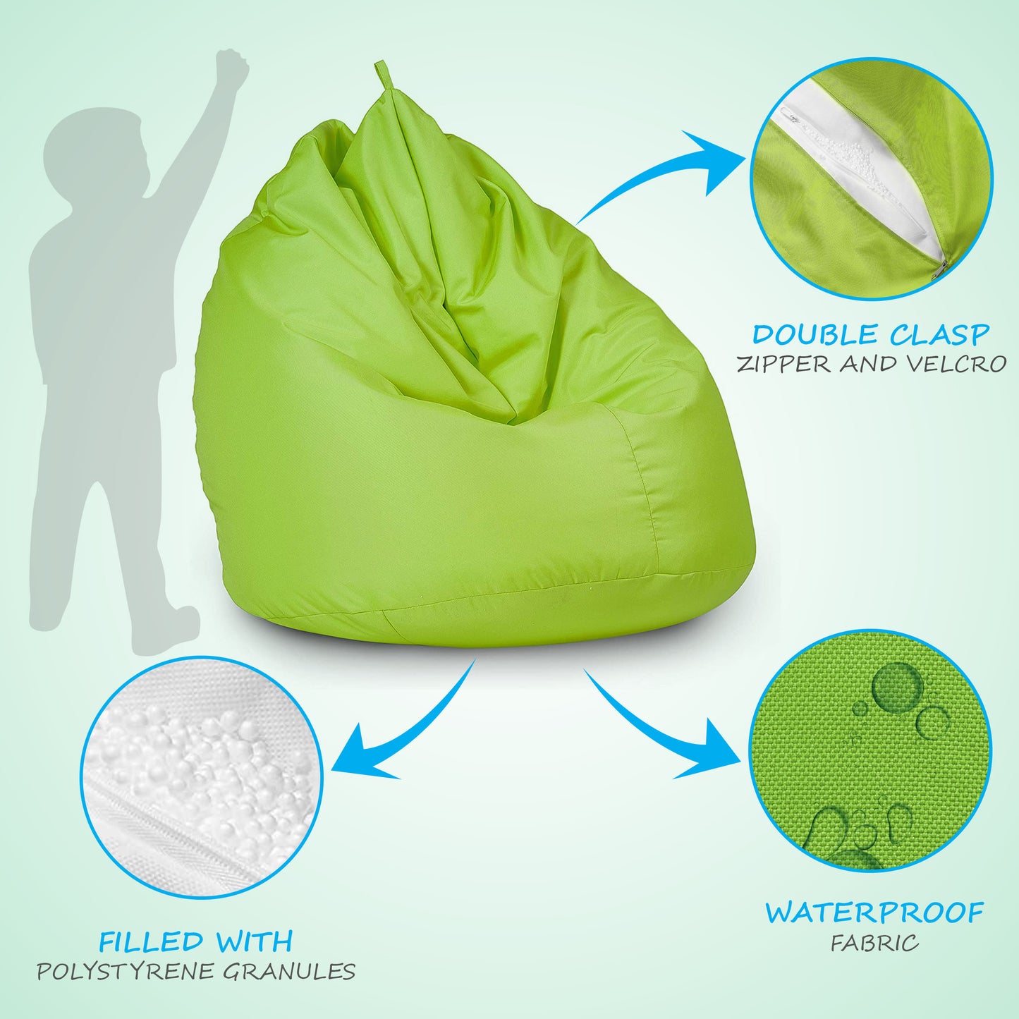 Chilly piley bean bag pouf intérieur extérieur pour enfants et adultes plusieurs couleurs et tailles au choix 